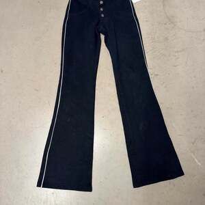 Vintage Rio Super Low Rise Black Skater Pants with White Piping, Y2K Flare